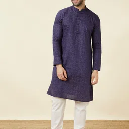 Manyavar Mandarin Collar Geometric Printed Straight Cotton Kurta-image-96