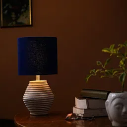 Pinecraft INTERNATIONAL White  Atury Table Lamp with Blue Shade-19