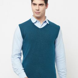 METTLE Men Teal Acrylic Sweater Vest-picture-29