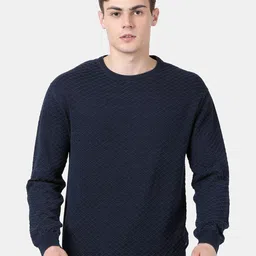 t-base Men Blue Checked Round Neck Pullover Sweater-image-8