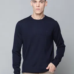 JUNK de LUXE Men Navy Blue Solid Woollen Pullover-image-4