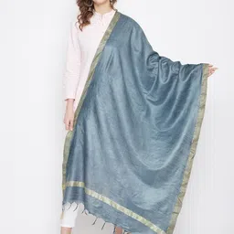 Clora Creation Grey & Gold-Toned Solid Cotton Tussar Dupatta-10
