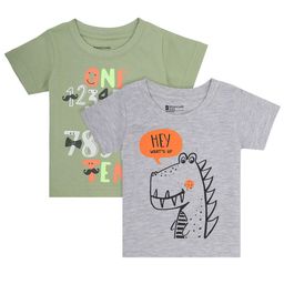 Bodycare Kids Pack of 2 Boys Grey Melange & Green Printed T-shirt-image-57