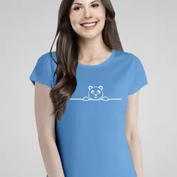 Pootlu Women Blue Typography Printed Pure Cotton T-shirt-picture-18
