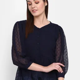 V-Mart Self Design Indigo Peplum Top-image-5