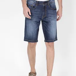 t-base Men Blue Washed Denim Shorts-image-76