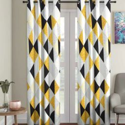 cortina Yellow Geometric Polyester 7 Ft Semisheer Eyelet Door Curtains (Set of 2)-picture-18