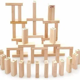 avyukt Tumbling Tower 51 Pieces Numbered Wooden Block Stacking Game with 4 Dices, Challenging Maths Game for Adults and Kids image 5