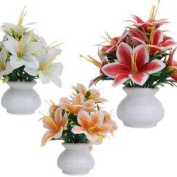 set of 3 artificial lily flowers Multicolor Lily Artificial Flowerwith Pot-image-58