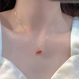 Red Crystal Cherry Necklaces Choker Alloy Pendant Set-image-2