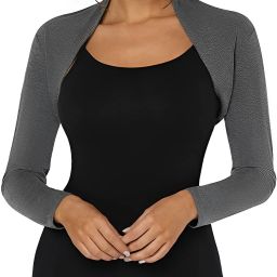 Women Straight Full Sleeve Grey Shrug-image-92