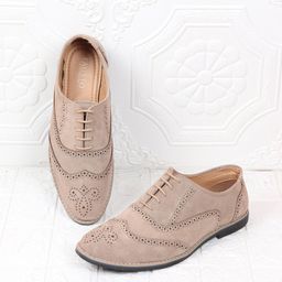 FAUSTO Men Beige Perforations Suede Brogues-picture-10