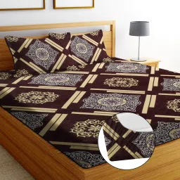 240 TC Cotton King Printed Fitted (Elastic) Bedsheet-picture-23
