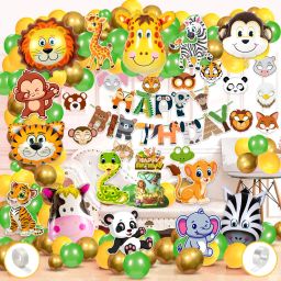 Jungle Safari Birthday Decorations- Banner,Balloons,Cardstock,Masks (Pack of 81)-image-14