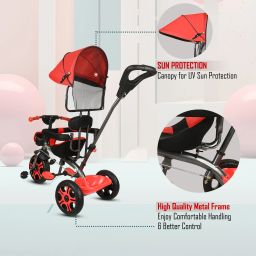 duggi muggi Tricycle with Parental Push Handle & Foldable Canopy Rotating Soft Cushion Seat for 12 Months to 5 Years. Tricycle image 3