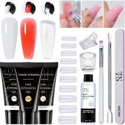 Nail Extension Kit with 3 Polygel White, Clear, Coffee & Gel Brush Nail Art Kit-12