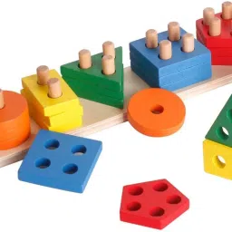 authfort 3 Sets Of Shapes Wooden Shape Puzzle Blocks Chunky Puzzle Kindergarten & Geometric Shape Educational Intelligence Early Learning Wooden Blocks image 2