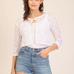 Women 3/4th Sleeve White Shrug-image-31