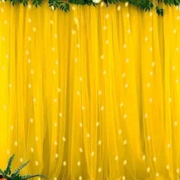 Solid Net Cloth Curtain for Decoration with LED Light, Money Plant, Backdrop-image-10