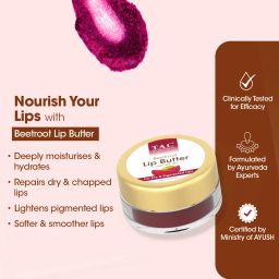tac - the ayurveda co. Beetroot Lip Butter | SPF 20, Repairs Dry Lips & Reduces Pigmentation | Hydrates Beetroot, Cocoa Butter, Shea Butter image 4