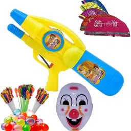 (1Pichkari+3 Magic Balloon+10 Holi Cap+1 Mask)for Kids Holi & Pool Party Water Gun-17