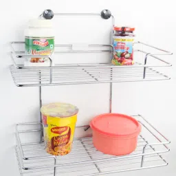 Multipurpose Double Rack Water Dispenser Kitchen Rack with Chrome Polish Steel Wall Shelf-image-63