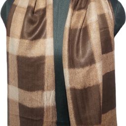 Checkered Viscose Women Brown, Beige Stole, Fancy Scarf, Scarf-image-4