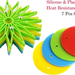 Combo Trivet/Coaster Mat 3 Plastic & 4 Silicone Mats (Set of 7) Silicone Trivet-image-9