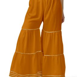 Women Flared Khaki Pure Cotton Trousers-image-1