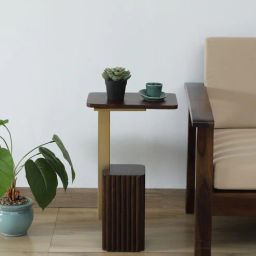 casacraft from pepperfry Larena Solid Wood End Table In Walnut & Brass Finish-picture-47