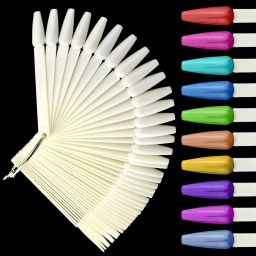 50 Pcs Nail Swatch Sticks with Ring,Coffin Nails Tips-28