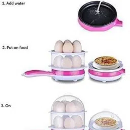 global enterprize 2 in 1 Electric Two Layer Egg Boiler Steamer Omelets Non-Stick Frying Pan 14 Boiled Eggs 2 in 1 Electric Two Layer Egg Boiler Steamer Omelets Non-Stick Frying Pan 14 Boiled Eggs Egg Cooker image 2