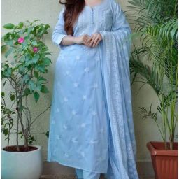 Embroidered Kurta, Trouser/Pant & Dupatta Set-picture-19