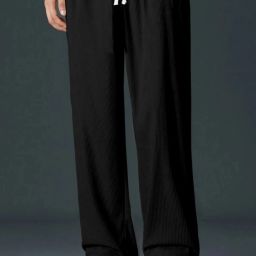 Men Loose Fit, Relaxed Black Corduroy Trousers-image-13