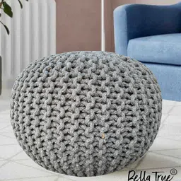 BELLA TRUE Grey Textured Round Pouffes-image-20