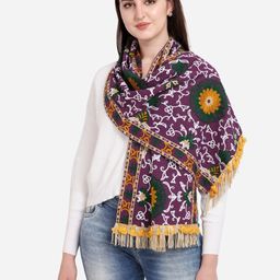 MESMORA FASHION Purple & Orange Embroidered Pure Cotton Dupatta with Thread Work-24