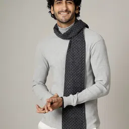 HANDICRAFT PALACE Men Black  & Grey Self Design Chevron Woolen Muffler-image-61