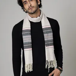 HANDICRAFT PALACE Men Grey Purple Striped Woven Design  Muffler-image-47