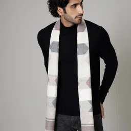 HANDICRAFT PALACE Men White Checked Wool Muffler-image-13