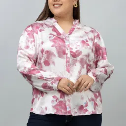 Women Oversized Fit Floral Print Mandarin Collar Casual Shirt-image-22