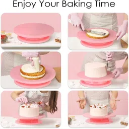 lomesh Multipurpose Cake Decorating Rotating Cake Turntable Revolving Cake Stand for Sugar Craft, Cake Turning Table 360 Degree Rotating Platform for Cake Baking (28cm - Peach Color - Pack of 1) Plastic Cake Server image 4