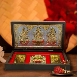 Brass Blessing Lord Ganpati Saraswati laxmi Pocket Temple White Coated Box Decorative Showpiece-12 cm-image-38