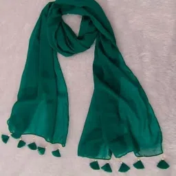 Self Design Georgette Women Green Stole-image-6