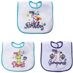 Baby feeding Bibs Newborn My First Diwali, Gurupurab & Birthday (Pack of 3Bibs)-image-9