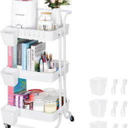 Kitchen Rack 3 Tier Square Rotating Stand, Basket Organizer, Portable Storage, Carbon Steel, Stainless Steel Kitchen Trolley-picture-2
