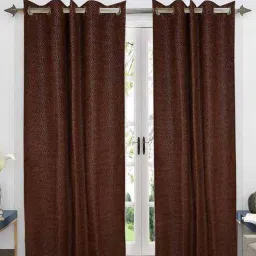 saral home Brown Chenille Geometric 9 Ft Light Filering Eyelet 2 Door Curtains-picture-41