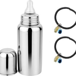 ADF-Stainless Steel Baby Milk Feeding Bottle with Silicone Nipple 300ML (Silver) Stainless Steel Baby Milk Feeding Bottle Tongs-45