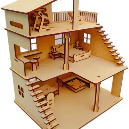 Wooden Doll House with Furniture and Open air Gym Construction Kit-image-25