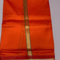 Ishrattextile Traditional Fancy Red Silk Dhoti & Dupatta With Paithani Border Woven Men Dhoti-image-2