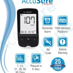 accusure Sensor Glucometer Machine with 25 Test Strips & 10 Lancet Glucometer image 4